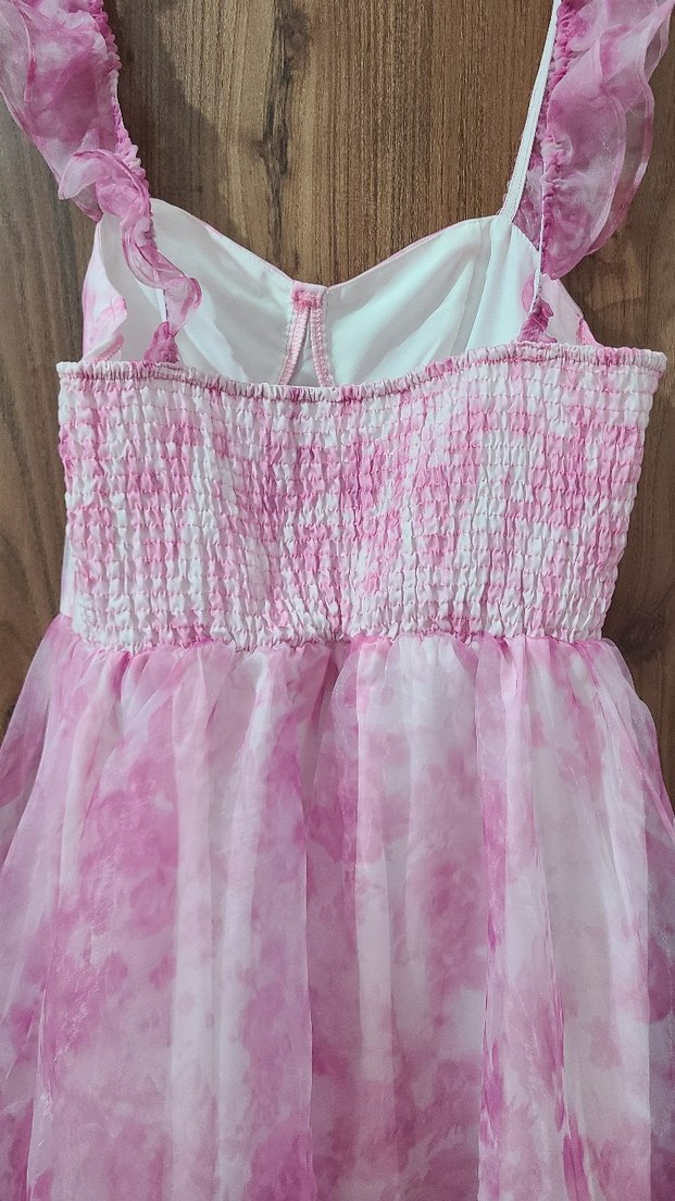 Pembe Bohem Uzun Elbise Fırfırlı - Görsel 5