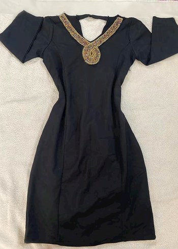 Siyah V Yaka Uzun Kollu Midi Elbise - Görsel 2