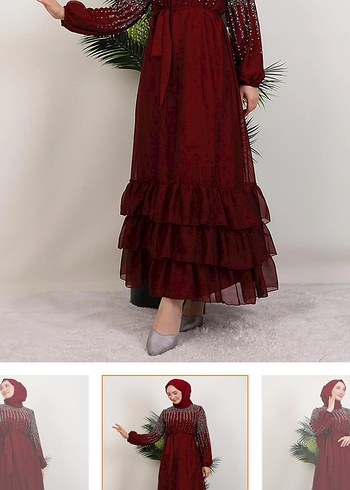 48 Beden bordo Renk Boncuk İşlemeli Bordo Uzun Abiye Elbise 48 beden dar kalıp 44 46