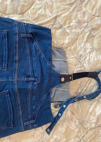 Kadın Lacivert Denim Hamile Askılı Tulum - Görsel 2