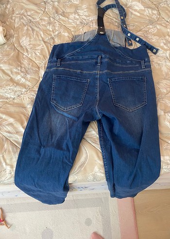 Kadın Lacivert Denim Hamile Askılı Tulum - Görsel 3
