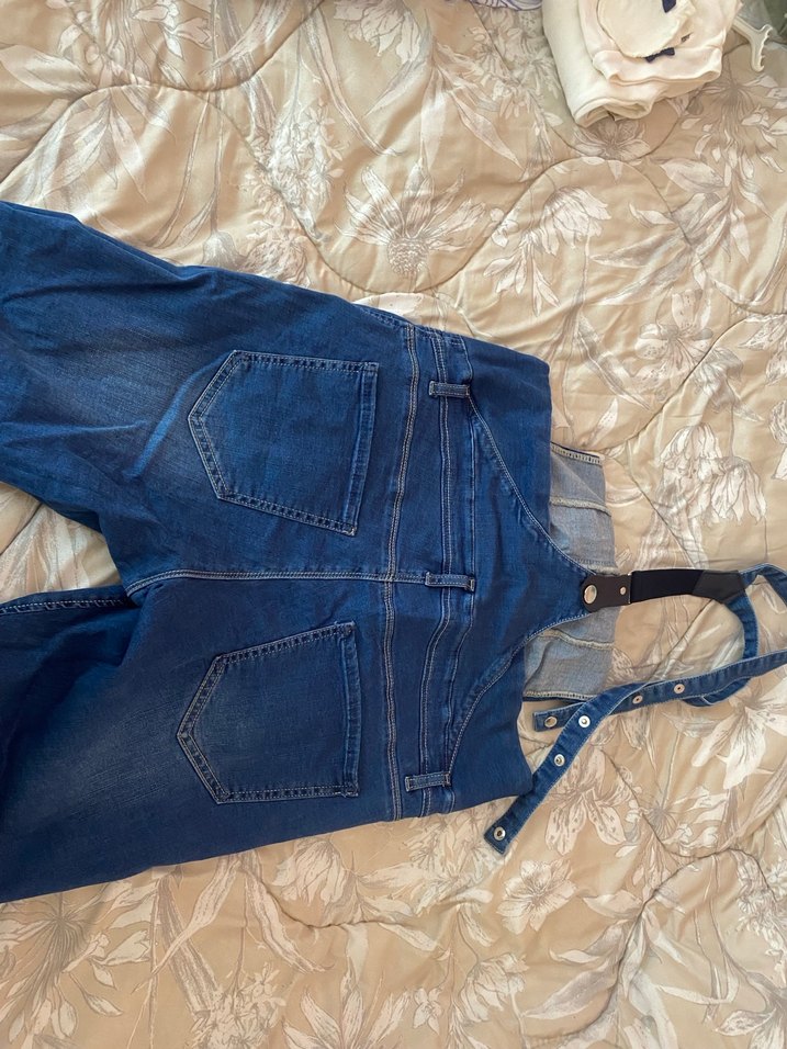 Kadın Lacivert Denim  Hamile Askılı Tulum - Görsel 4