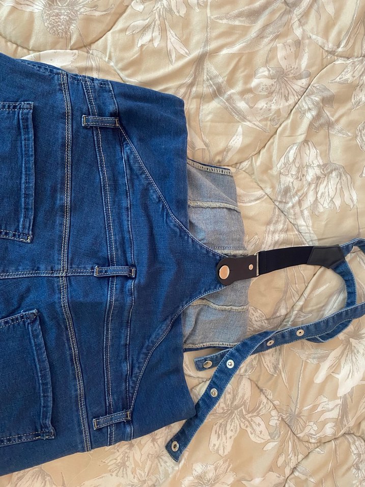 Kadın Lacivert Denim  Hamile Askılı Tulum - Görsel 2