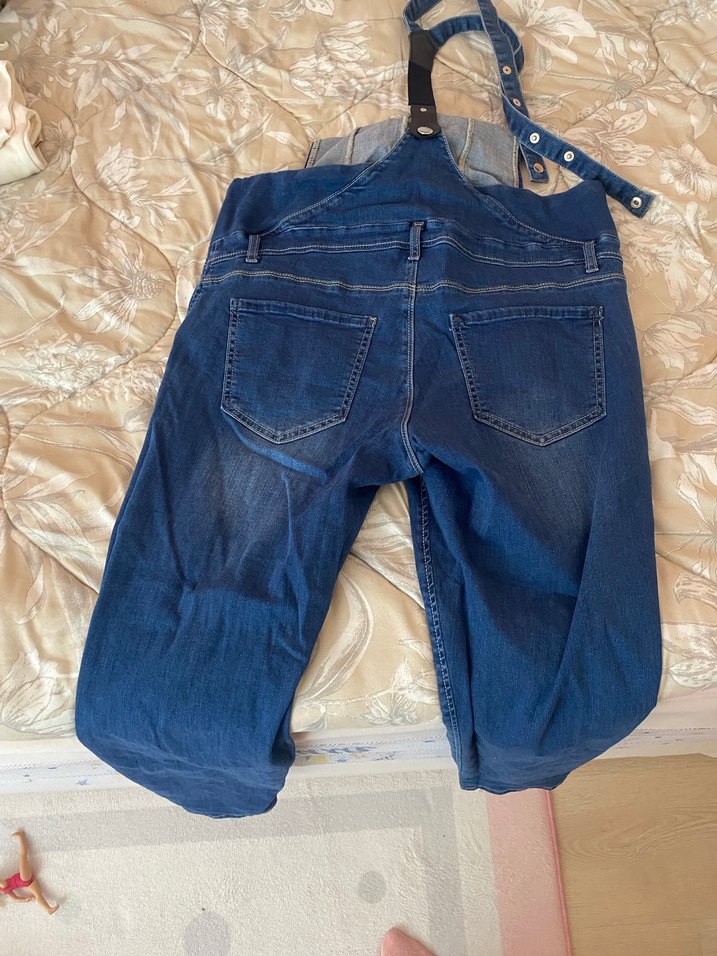 Kadın Lacivert Denim  Hamile Askılı Tulum - Görsel 3