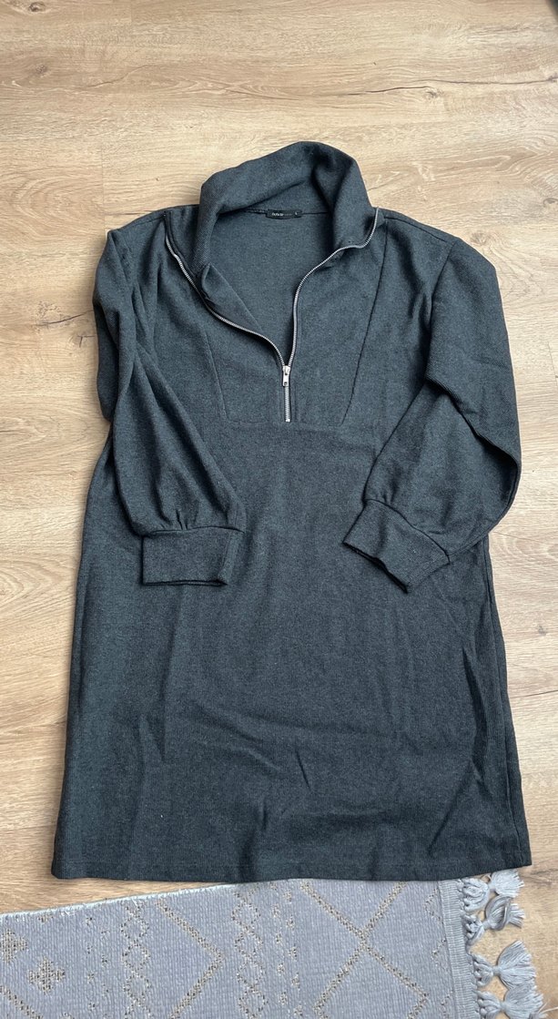 Gri Yarım Fermuarlı Kadın Triko tunik - Görsel 2