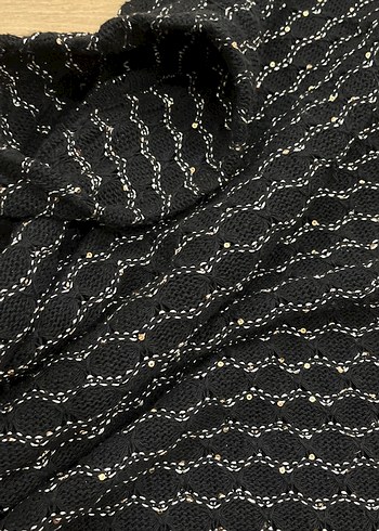 Kadın Siyah Boğazlı Uzun Örgü Kazak pullu payetli - Görsel 5