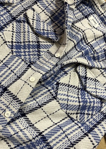 Mavi Gri Ekose Düğmeli Uzun Kollu Erkek ceket - Görsel 6