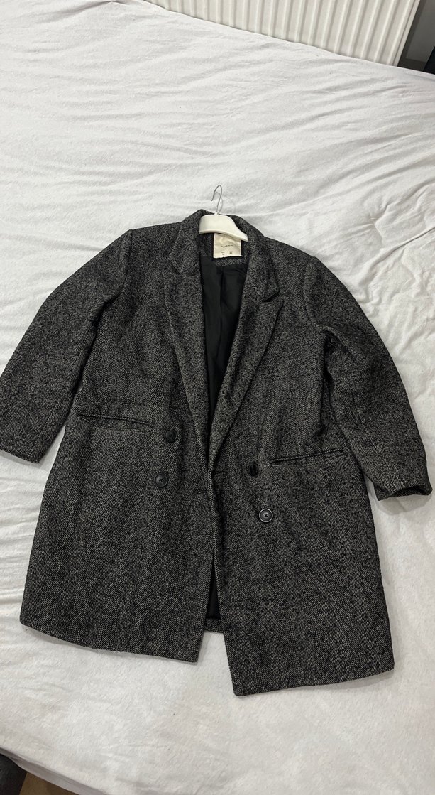 Gri Klasik Yün Kaban - Görsel 4