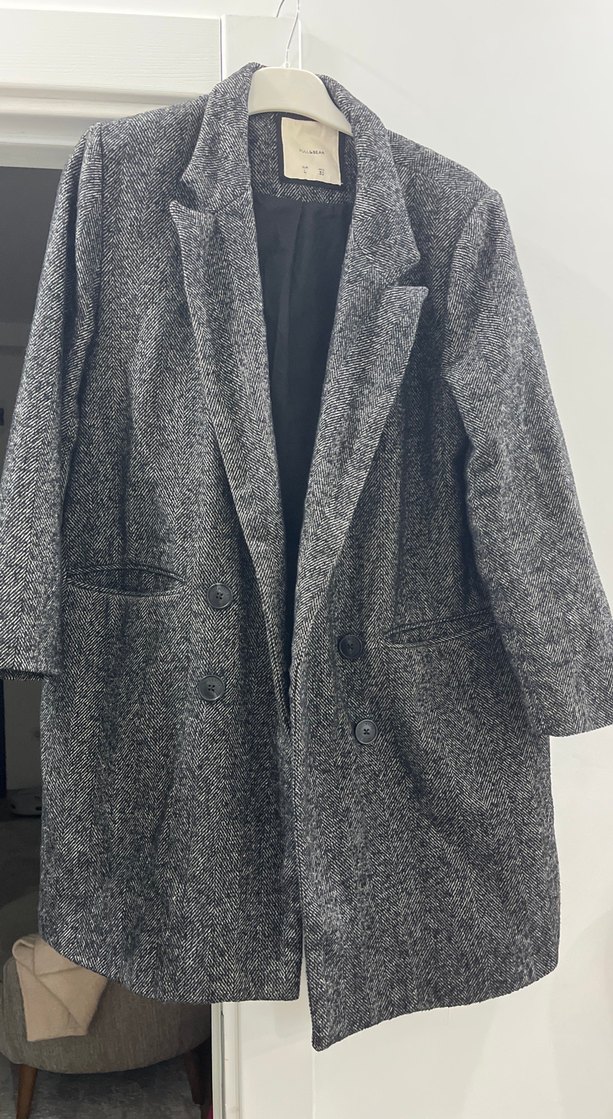 Gri Klasik Yün Kaban - Görsel 2