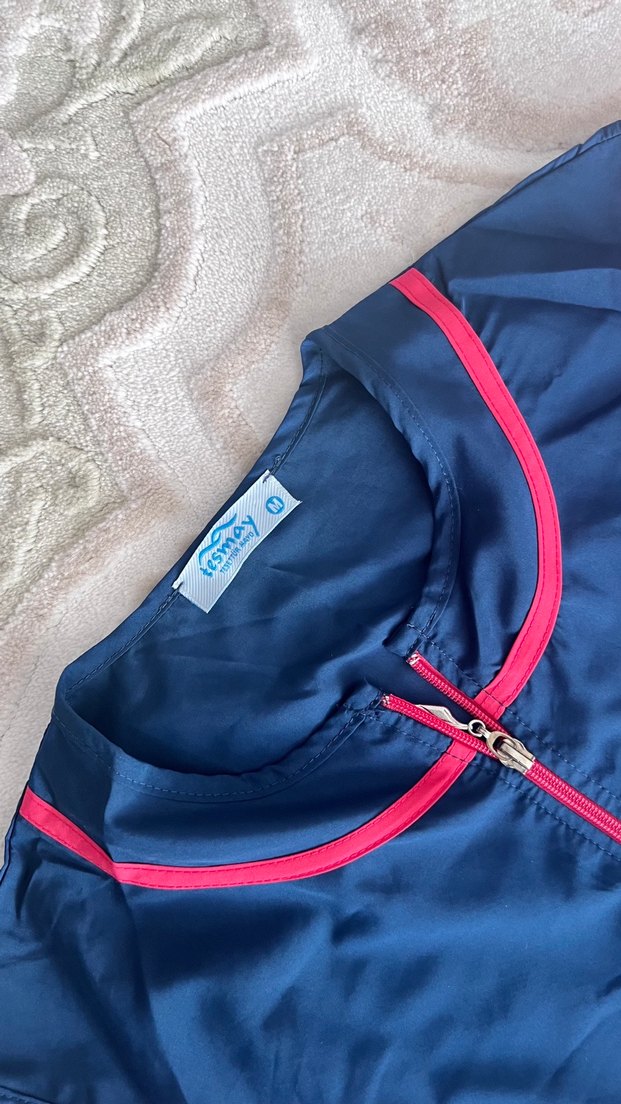 Uzun Kollu Nakışlı Mavi Kadın Tesettür Mayo - Görsel 4