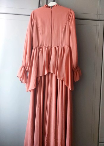 Puane Pembe V Yaka Uzun Kollu Bohem narçiçeği renk Uzun Elbise