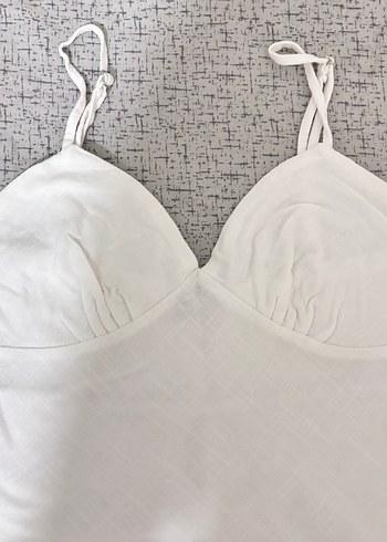 38 Beden Beyaz Minimalist İp Askılı Kadın Keten Atlet
