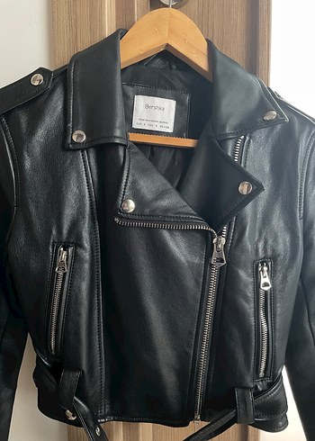 Bershka Kadın Siyah Deri Biker Ceket