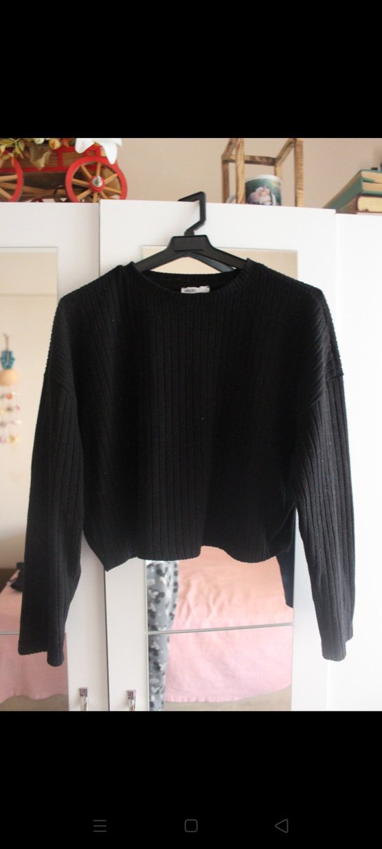 Siyah Örgü Kadın Triko Kazak - Görsel 2