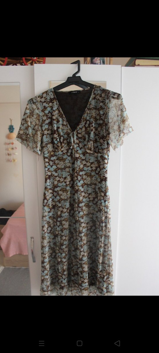 Bohem V Yakalı Midi Elbise - Görsel 2