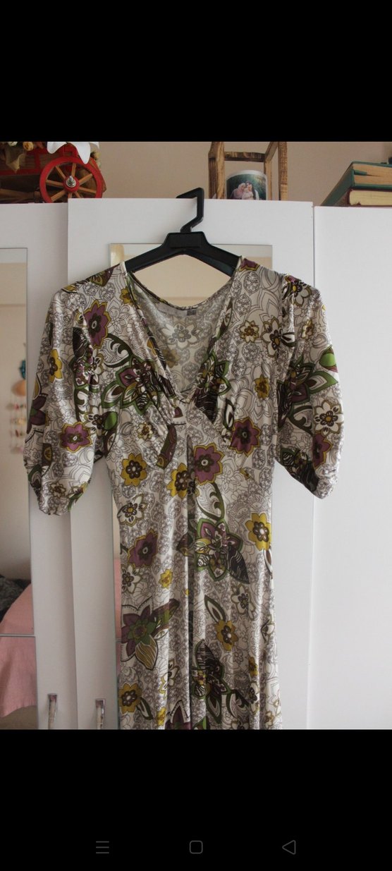 Bohem Desenli V Yaka elbise - Görsel 3