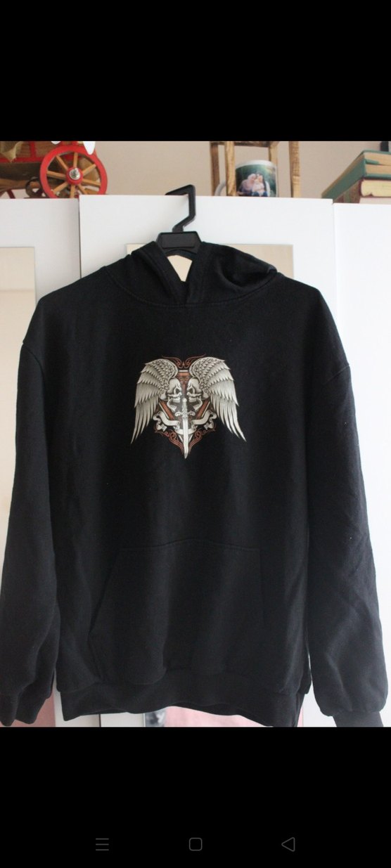 Kadın Siyah Goth Baskılı Kapüşonlu Sweatshirt - Görsel 2