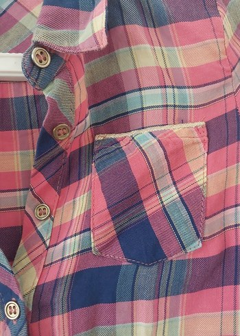 Düğmeli Ekose Pamuk Gömlek - Görsel 4