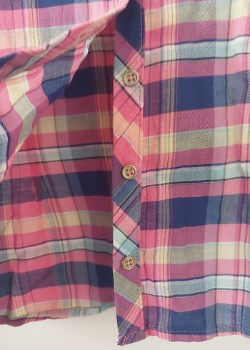 Düğmeli Ekose Pamuk Gömlek - Görsel 3