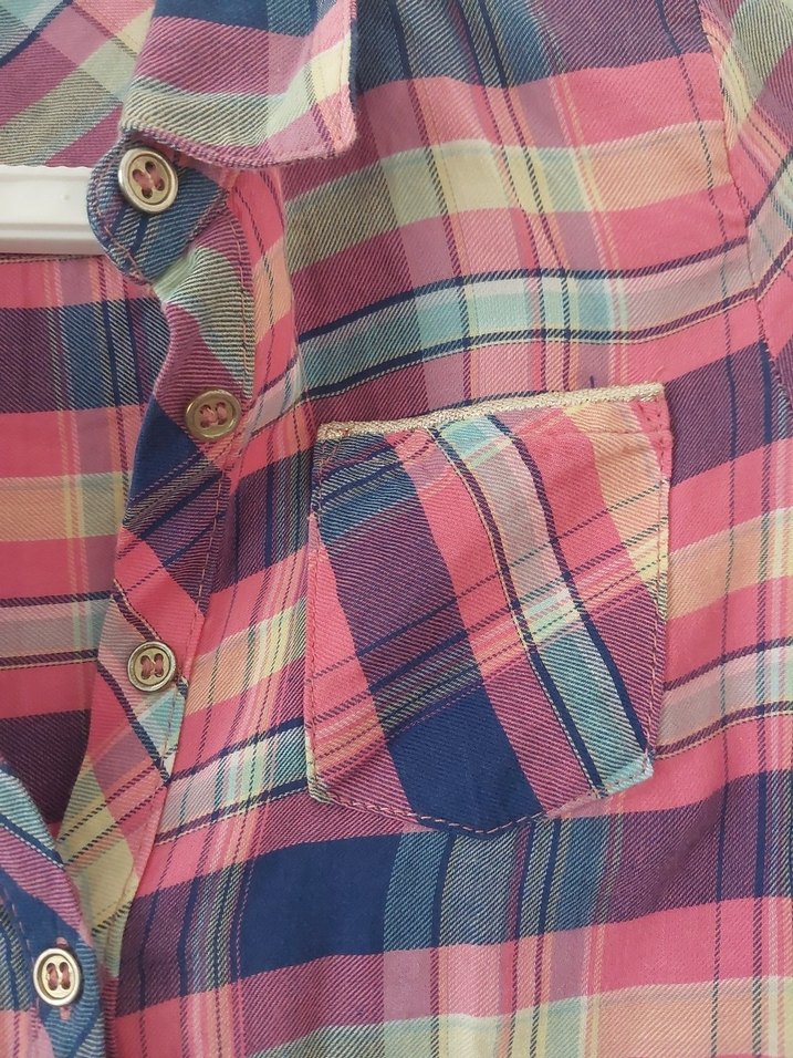 Düğmeli Ekose Pamuk Gömlek - Görsel 4