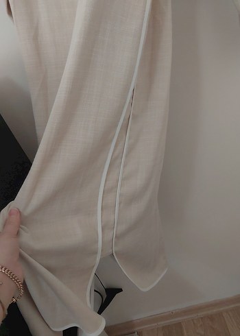 Bej Uzun Kollu Kadın trenckot - Görsel 5