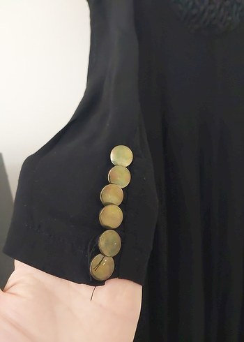 Uzun Kollu Siyah Gotik Keten Elbise - Görsel 3