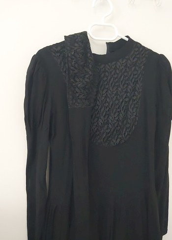 Uzun Kollu Siyah Gotik Keten Elbise - Görsel 6