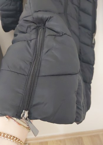 Siyah Uzun Fermuarlı Kadın Kışlık Mont - Görsel 2