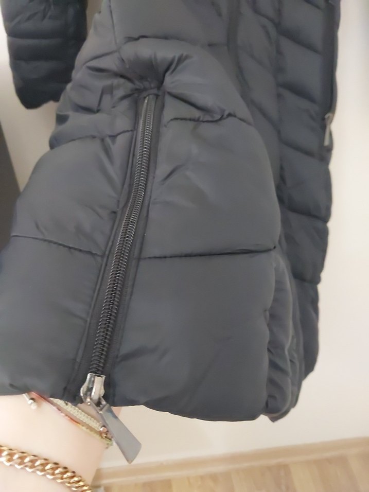 Siyah Uzun Fermuarlı Kadın Kışlık Mont - Görsel 2