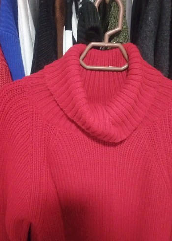 Kırmızı Balıkçı Yaka Örgü Kadın Kazak - Görsel 2