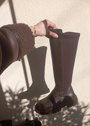 Kadın Kahverengi Deri Dizaltı Çizme - Görsel 4