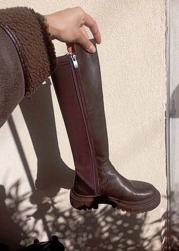 Kadın Kahverengi Deri Dizaltı Çizme - Görsel 2