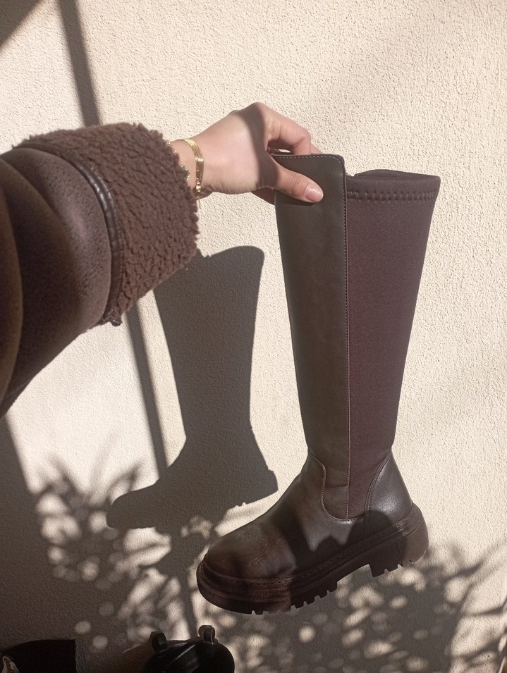 Kadın Kahverengi Deri Dizaltı Çizme - Görsel 4