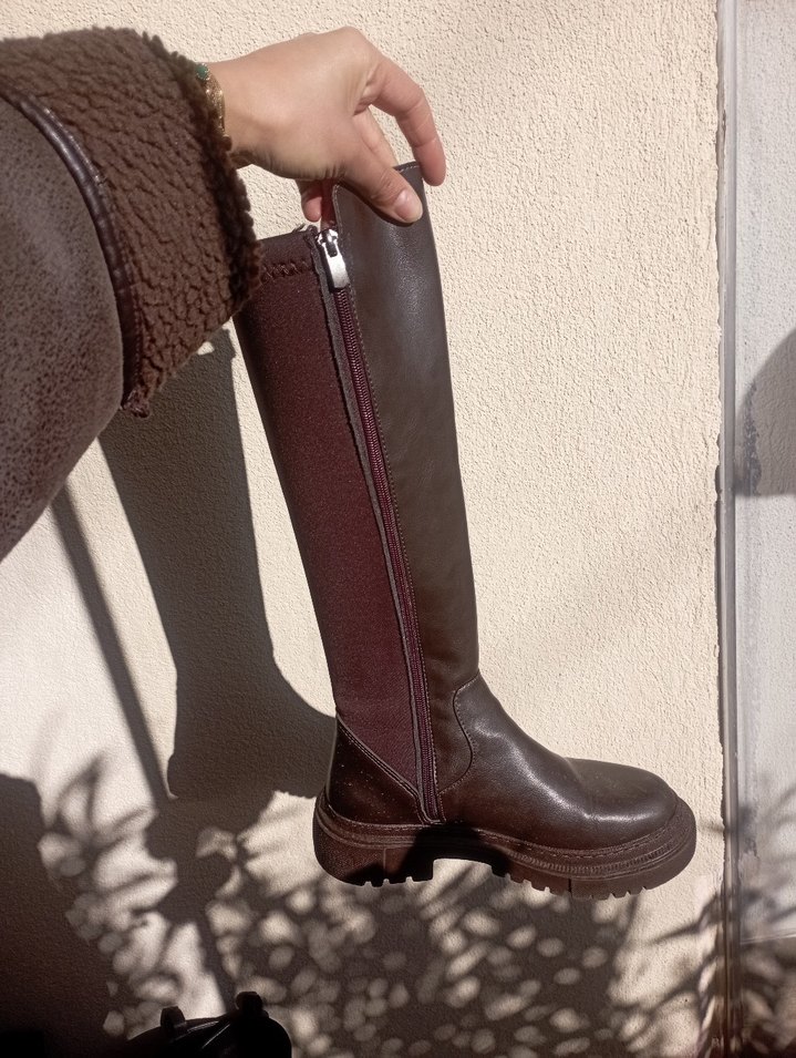 Kadın Kahverengi Deri Dizaltı Çizme - Görsel 2