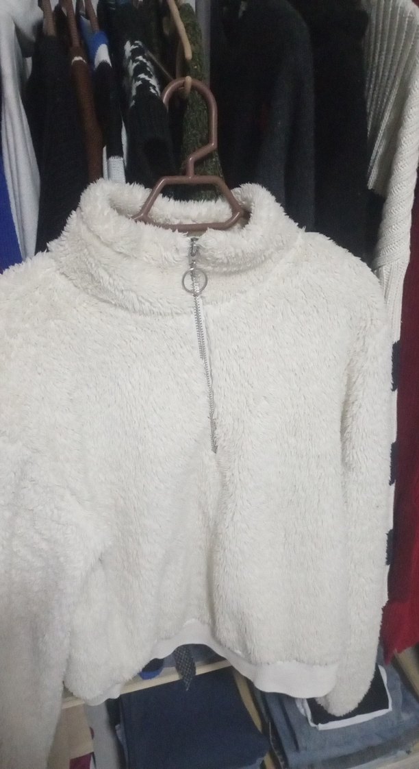 Beyaz Fermuarlı Yumuşak Kadın Sweatshirt - Görsel 3