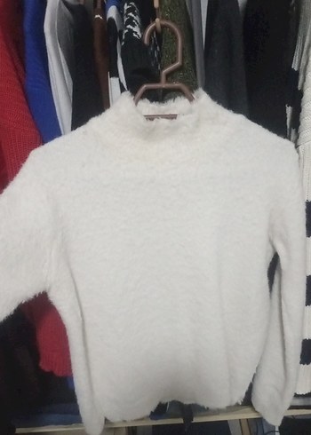 Beyaz Uzun Kollu Örgü Kadın Kazak - Görsel 2