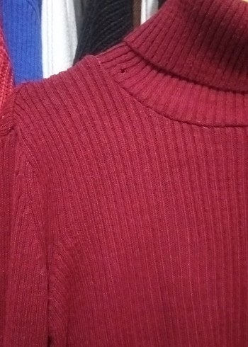 Bordo Boğazlı Triko Kadın Kazak - Görsel 3