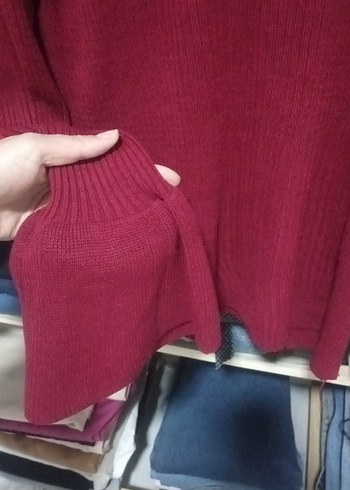 Bordo Boğazlı Triko Kadın Kazak - Görsel 2