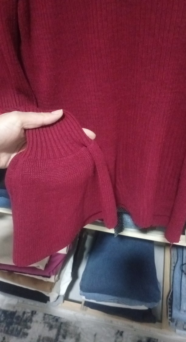 Bordo Boğazlı Triko Kadın Kazak - Görsel 2