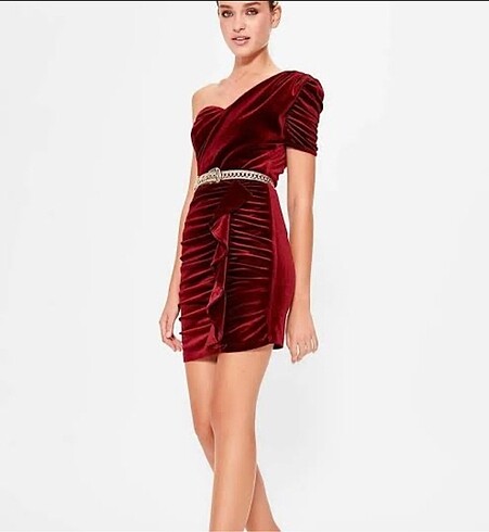 Trendyol & Milla Bordo kadife elbise