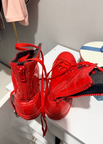 Kırmızı Deri Kadın Dolgu Topuklu Spor Ayakkabı - Görsel 3