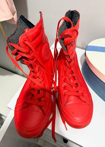 Kırmızı Deri Kadın Dolgu Topuklu Spor Ayakkabı - Görsel 2