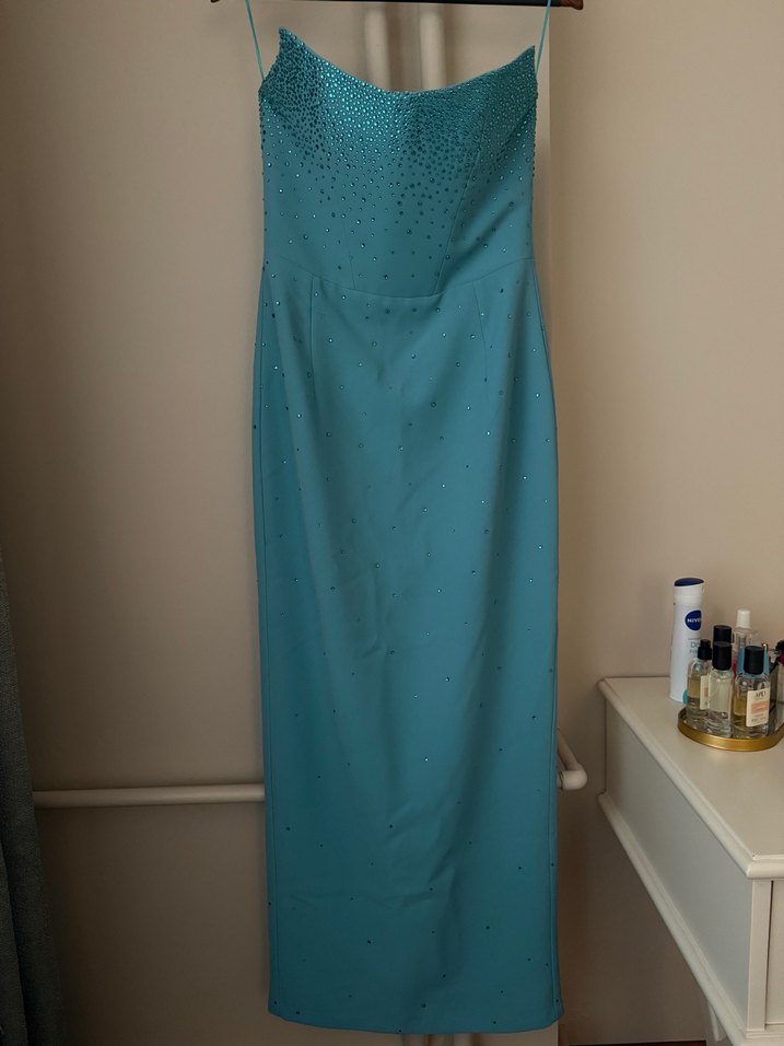 Urban muse Mavi Straplez Payetli Uzun Elbise - Görsel 2