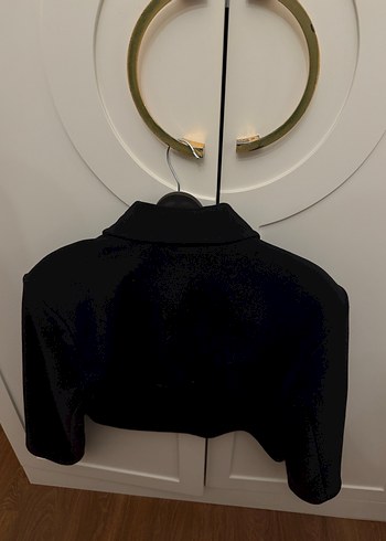 Kemerli Siyah Kısa Kadın Ceket - Görsel 2