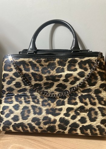Diğer Kahverengi Leopar Desenli Kürklü Deri Kadın Çanta