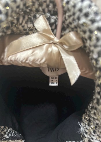 Twist Twist tüvit Düğmeli Uzun Gri Desenli Kadın Ceket