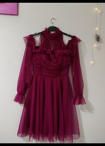 m Beden Mini bordo elbise
