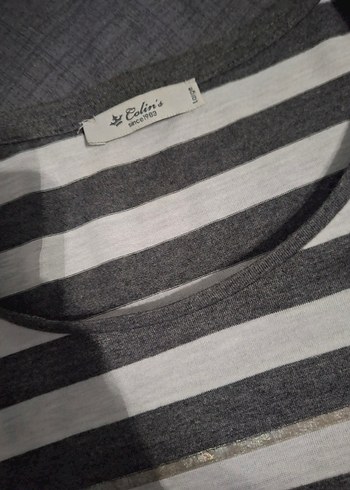 Gri Çizgili Kısa Kollu  Tişört - Görsel 3