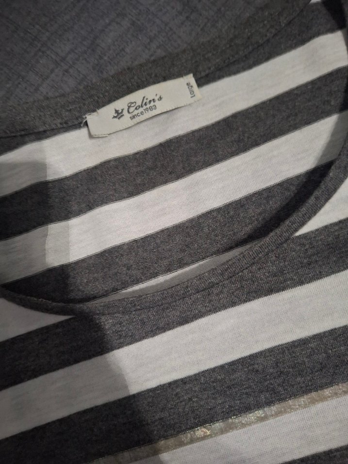 Gri Çizgili Kısa Kollu  Tişört - Görsel 3