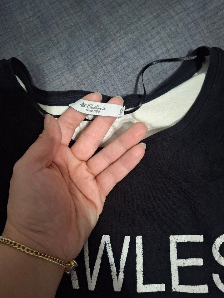 Beyaz Siyah Baskılı Salaş Tişört - Görsel 3